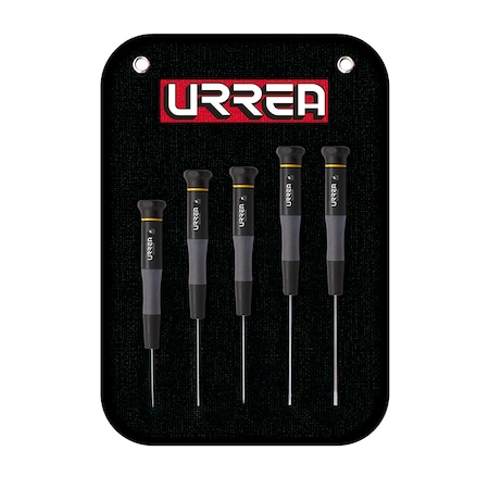Urrea ESD Bimaterial Precision Screwdrivers set of 5 pieces (slotted type). 9500BG